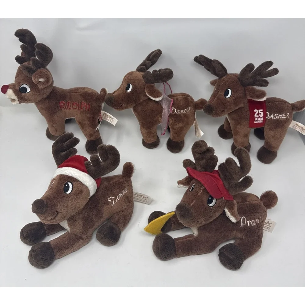 13 Inch Plush Reindeer Dan Dee Collectors Choice Set Of 5 W/ Rudolph & 4 Others.